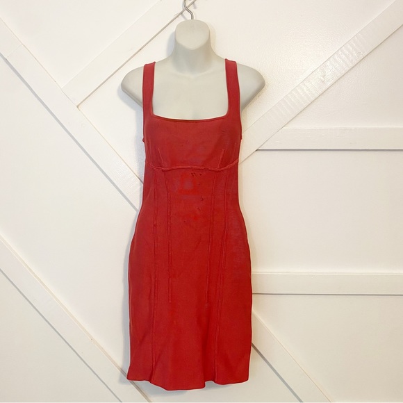 Herve Leger Corset Seam Square Neck Knit Bandage Mini Dress Pink Sz S - Picture 3 of 11
